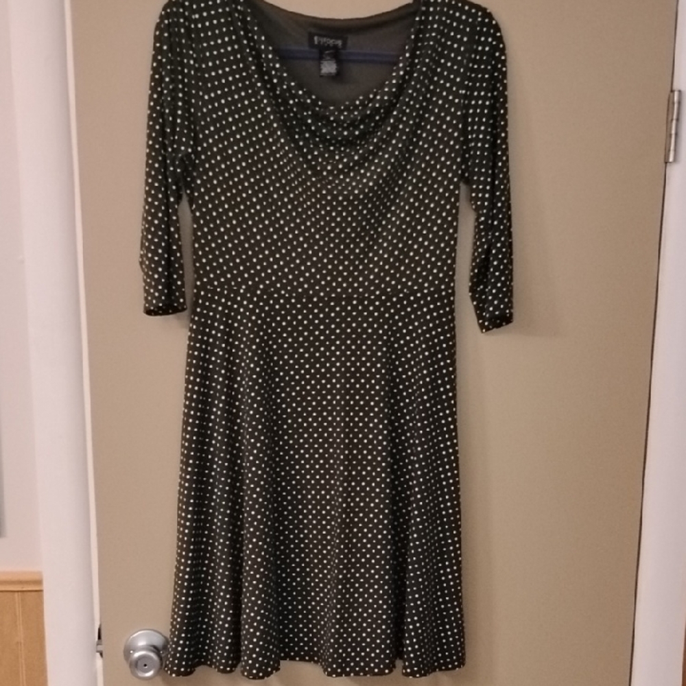 Enfocus Studio Black and White Polka Dot Long Sleeve Dress